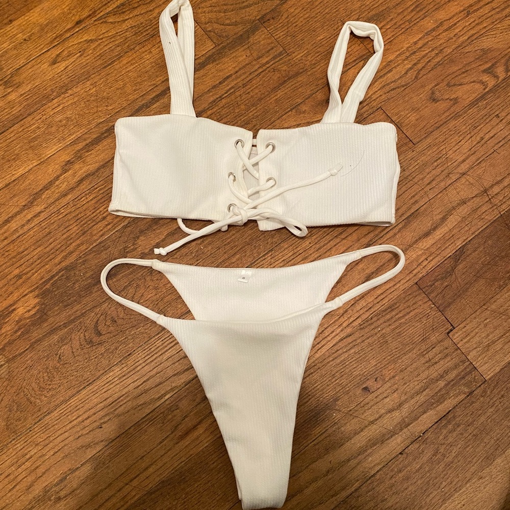 Bandau style bikini with lace up detail and cheeky bottoms (NWOT)